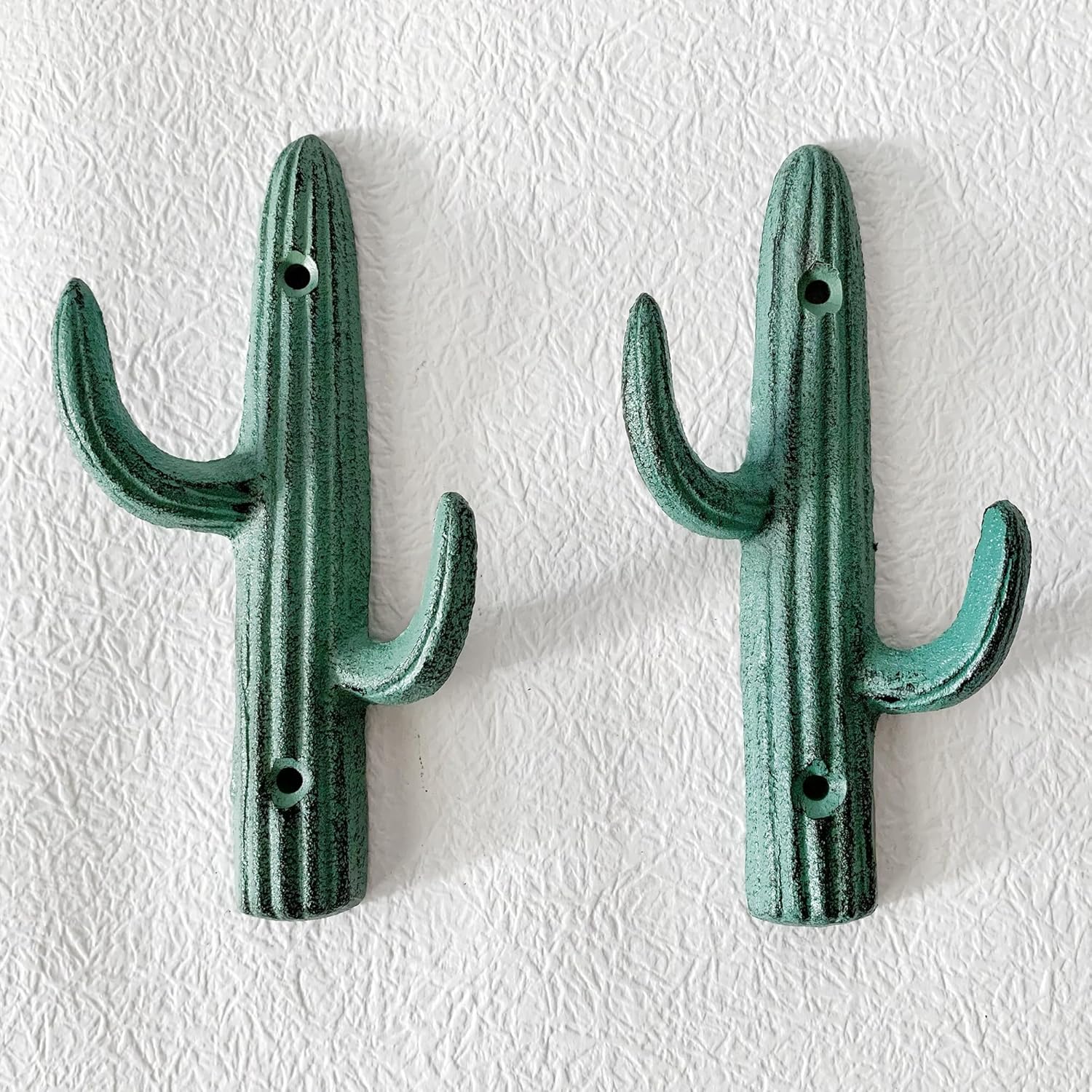 Rustic Cactus-Shaped Decorative Wall Hook Rack Hangers for Hanging Clothes, Coats, Towels, Keys, and Hats, 2-Pack Antique Cast Iron Mounted Wall Hooks