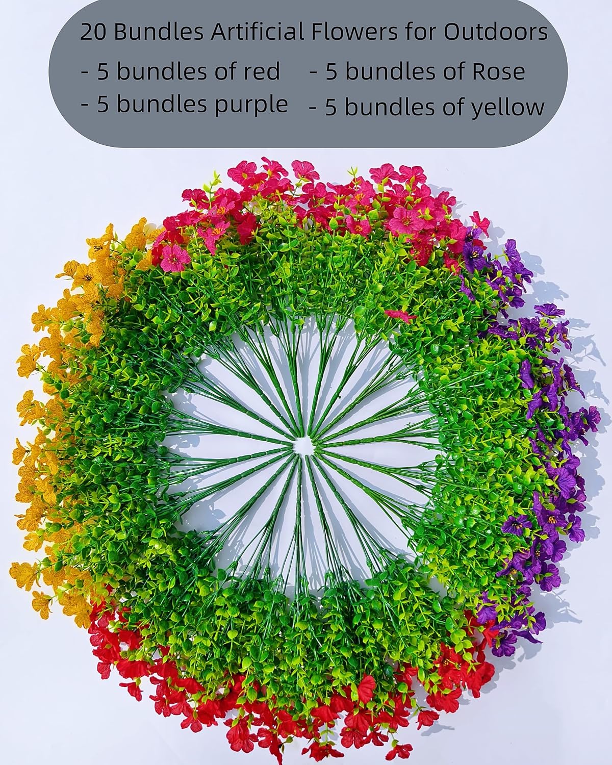 20 Bundles Artificial Flowers for Outdoors – UV Resistant Artificial Plants Outdoor, Realistic Silk Fake Flowers No Fade, for Porch, Garden, Patio, Planter