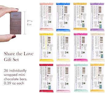 Chuao Chocolatier Share the Love Assorted Milk and Dark Mini Gourmet Chocolate Bars Gift Box | Sampler For Holiday, Birthday, Thank You, Corporate Gift Baskets | 36 Bars, 0.39 oz Each