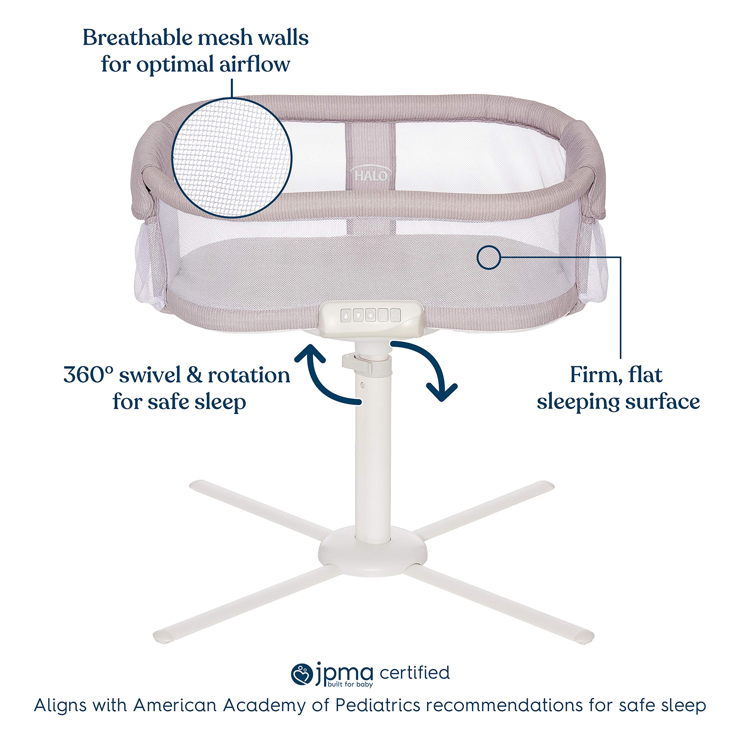 HALO BassiNest Swivel Sleeper, Bedside Soothing Center