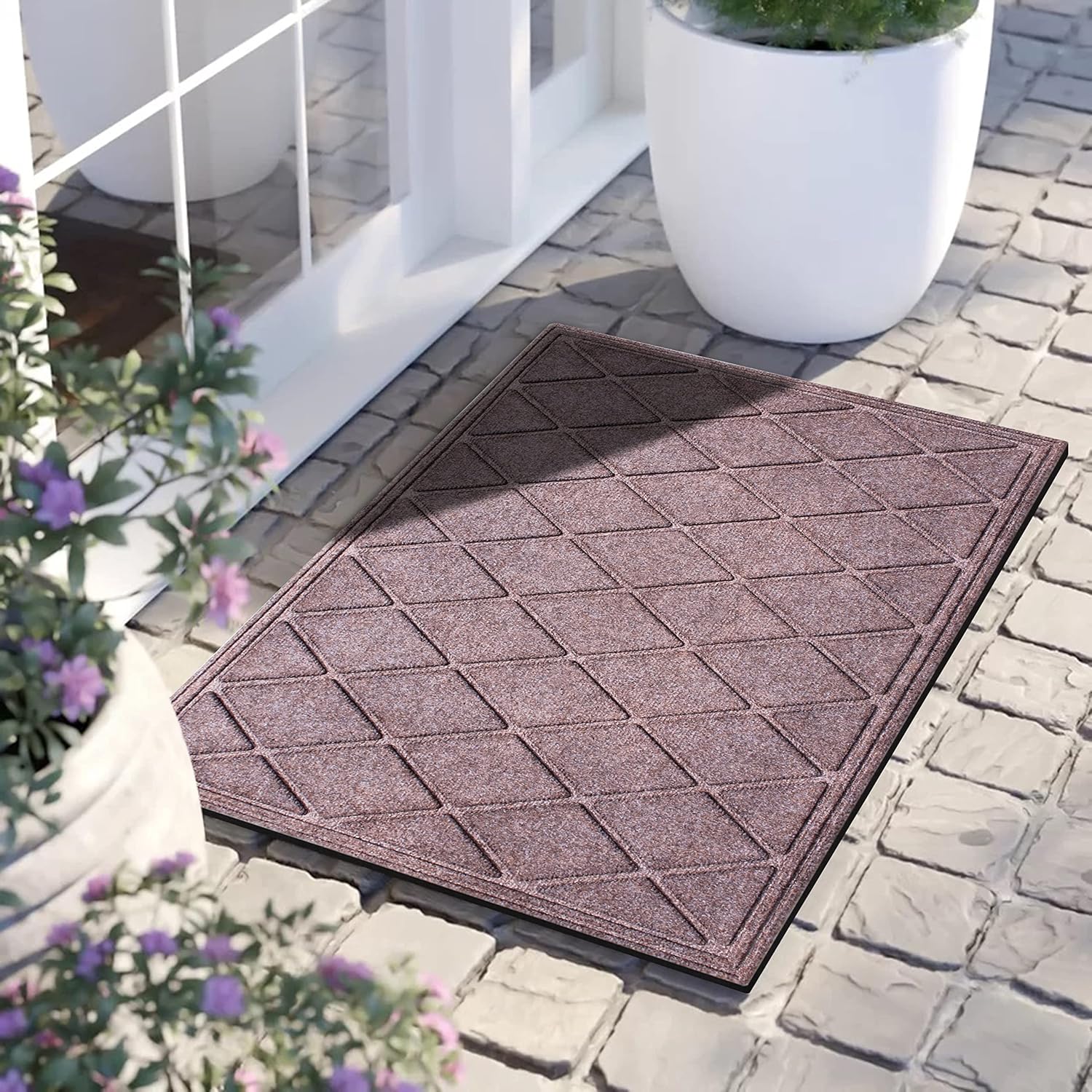 A1 Home Collections A1HC Durable All Weather Absorbent Doormat, Dries Quickly, Absorbs Up to 2 Cups of Water, Stain and Fade Resistant, Captures Dirt, Indoor and Outdoor Mats, Boot Scraper, 24x 36