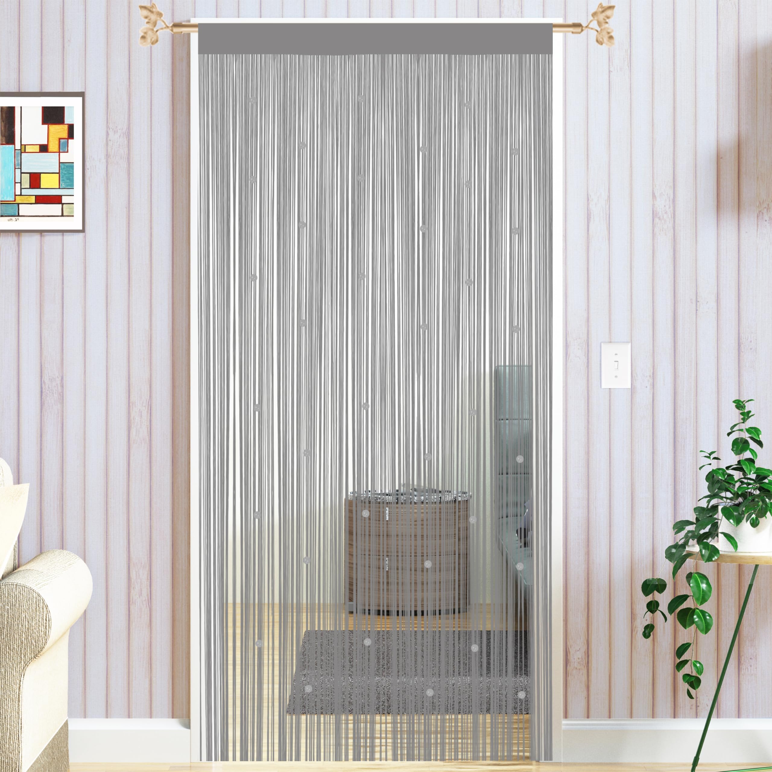Taiyuhomes Bead String Curtains Door Fly Screen Curtain Beaded Curtain For Doorways Window Decorations Room Divider Single Door Curtains Beads (90x200cm) Grey