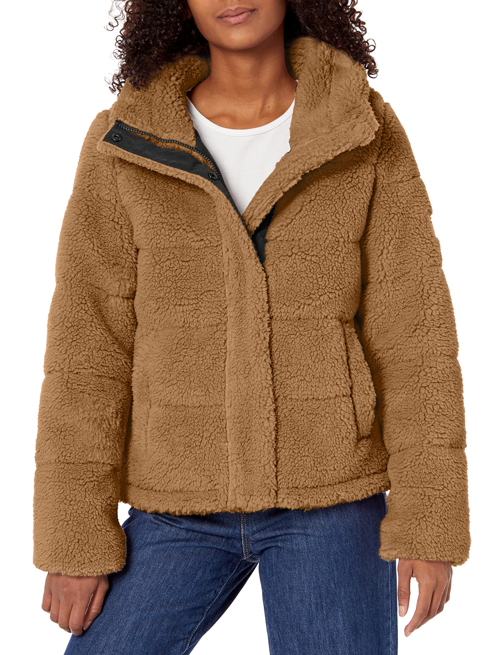 Calvin Klein Women's Jacket Faux Sherpa Coat, Khaki, M