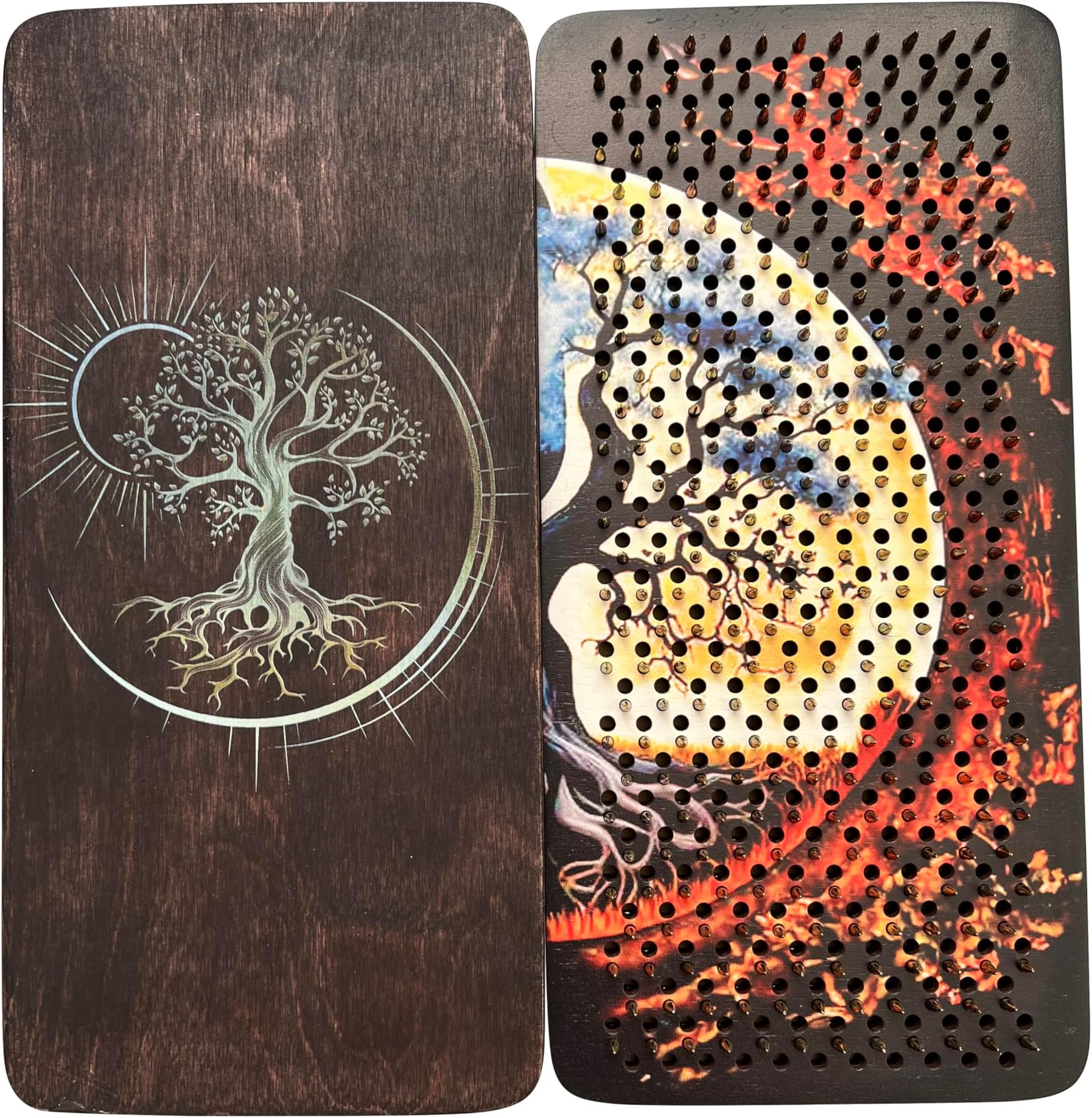 RIZONE Wooden Yoga Board for Acupressure and Meditation with Nails for Deep Tissue Massage, Sadhu Board for Yoga Practice, Acupuncture Massage, Nails Distance 0.39 in (10 mm) (darkmoon)