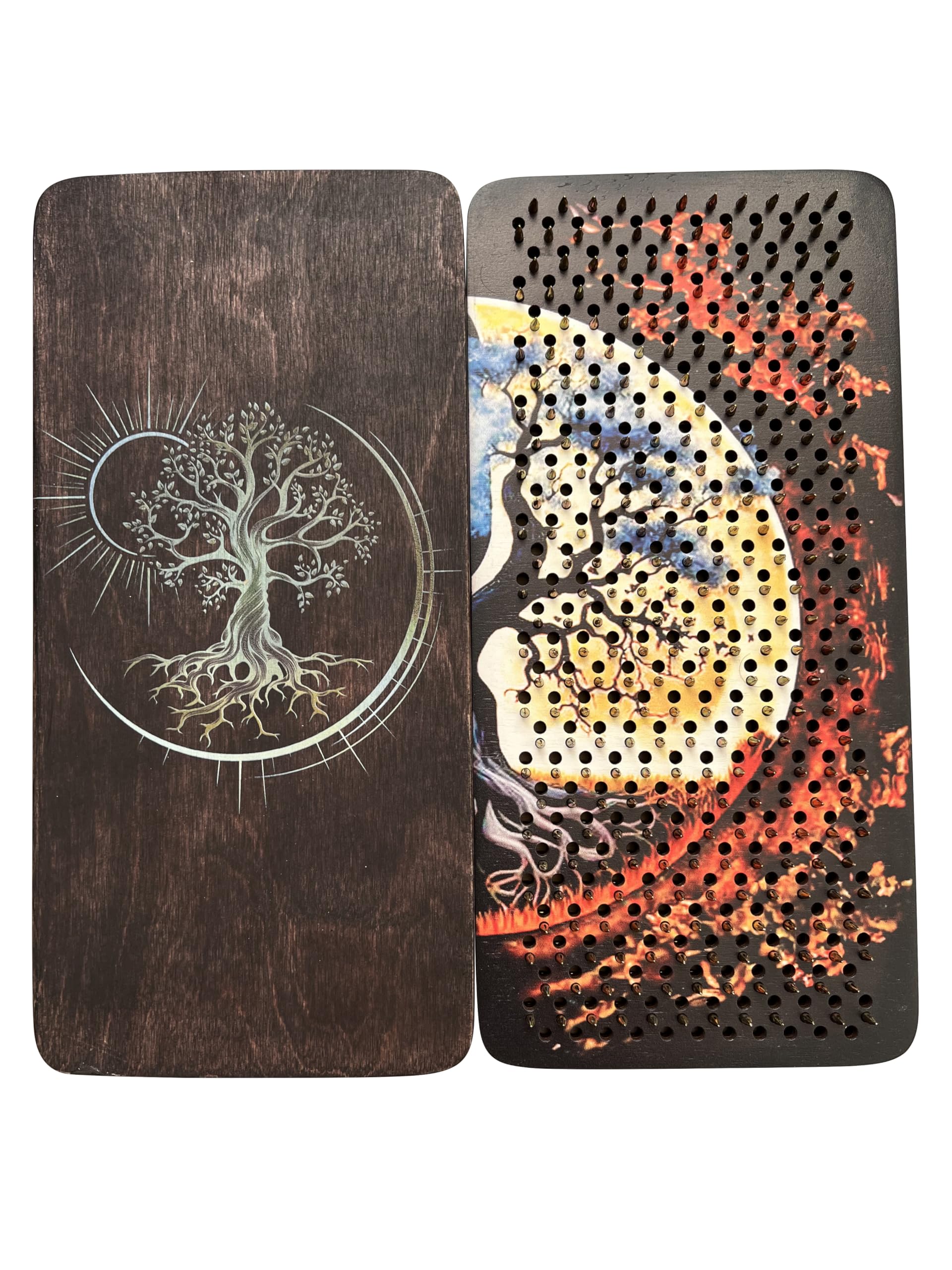 RIZONE Wooden Yoga Board for Acupressure and Meditation with Nails for Deep Tissue Massage, Sadhu Board for Yoga Practice, Acupuncture Massage, Nails Distance 0.39 in (10 mm) (darkmoon)