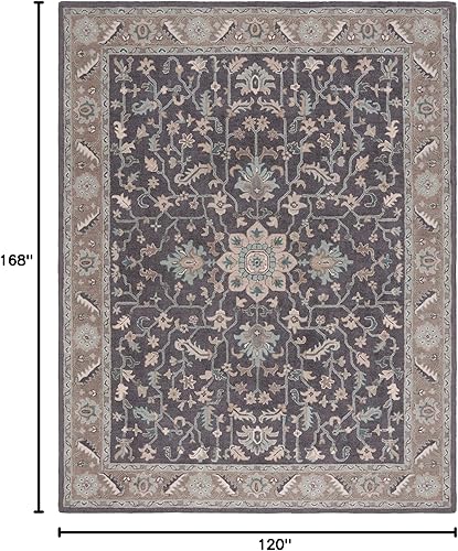 Miniatura 13 de SAFAVIEH Blossom Collection BLM217A - Alfombra de pasillo de lana prémium hecha a mano de 2 pies 3 pulgadas x 8 pies, color gris oscuro y marrón