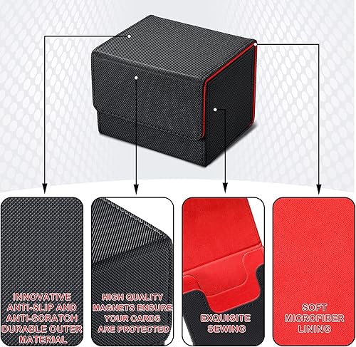 Miniatura 4 de 2 cajas de cuero para tarjetas de cubierta de tamaño grande para 100 cartas con manga grande, caja de juego para cartas coleccionables, caja de