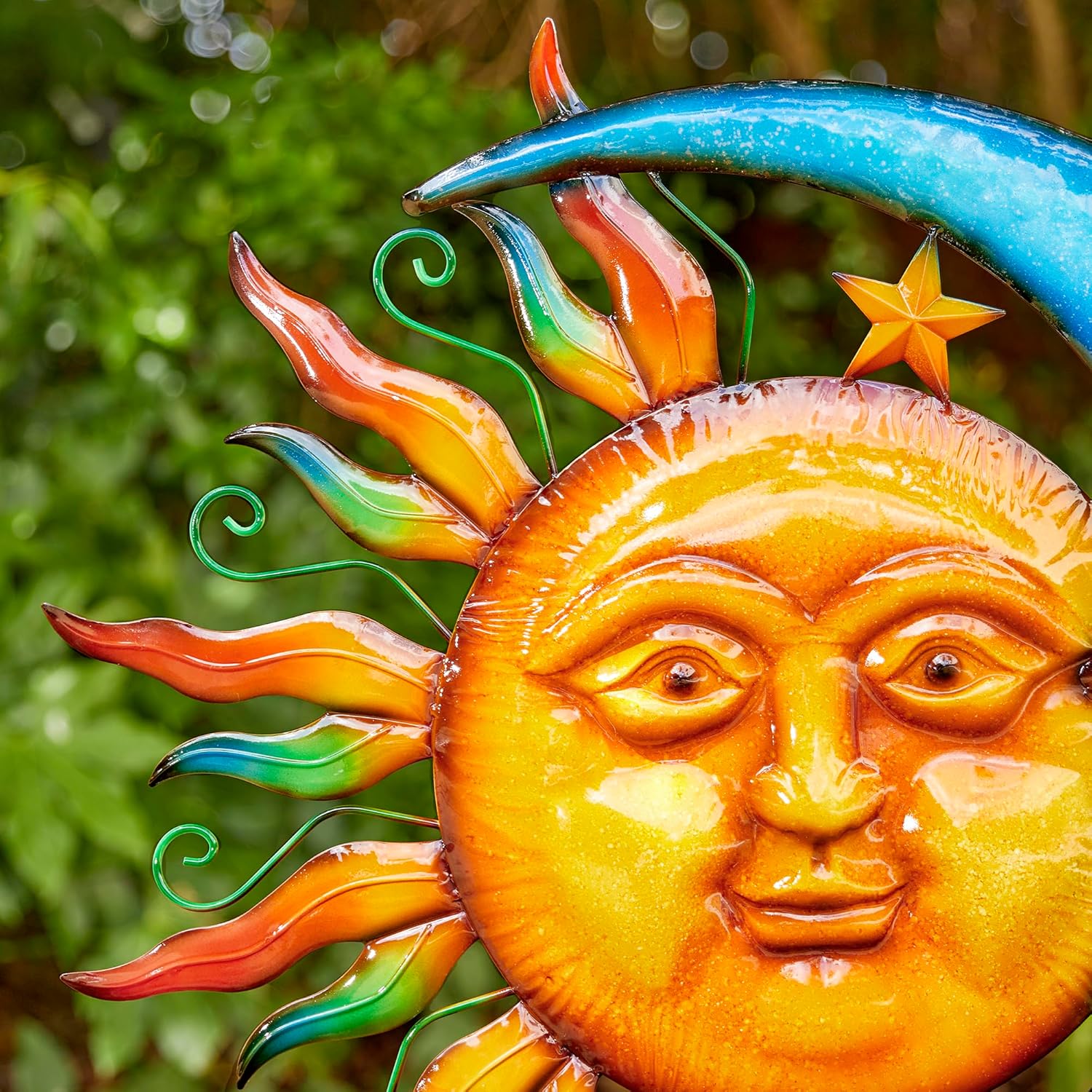 Glitzhome 36.25" H Metal Sun and Moon Garden Stake Decor, Rustic Sun and Moon Yard Art or Antique Wall Decor Outdoor Decorative Garden Decor