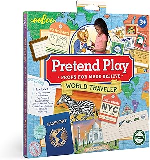eeBoo: World Traveler Pretend and Role Play Set, Make-Believe Props for an Adventure Around The World or Just The Neighborhood, Promotes Creativity and Imagination, for Ages 3 and up