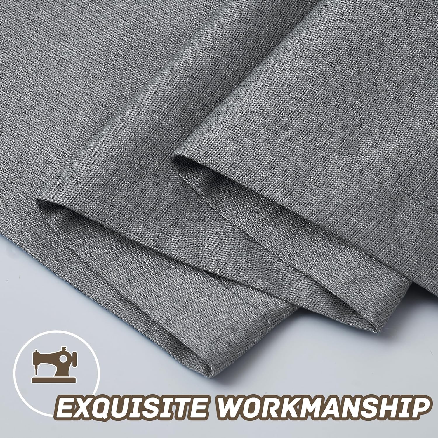 100% Blackout Linen Textured Curtains 90 Inch Length 2 Panels Set for Living Room, Bedroom, Light Weight Curtains with Grommets Top, Full Blackout Curtains Privacy Protection, Gray, 52" W x 90" L
