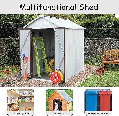 Miniatura 6 de FIAKO Cobertizo de almacenamiento al aire libre de 6 x 4 pies cobertizo de jardín de metal con puerta y cerradura casa de almacenamiento resistente