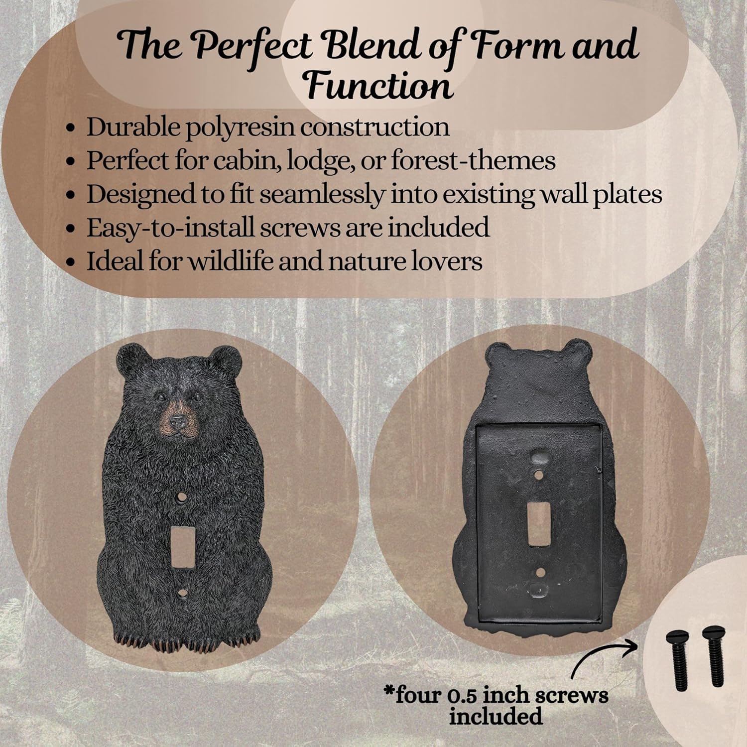 BestGiftEver Rustic Light Switch Cover - Black Bear Single Toggle Switch Plate - Decorative Animal Wall Plate for Cabin Decor, Lodge, Wildlife and Nature Themes - Ideal Gift for Outdoor Nature Lovers