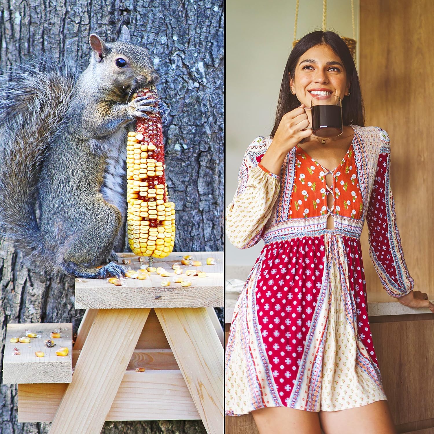 Large Squirrel Picnic Table Feeder - Cedar Squirrel Feeders for Outside Trees, Deck, Fence - Funny Corn Cob Holders, Novelty Hanging Mini Picnic Table for Squirrels, Fun Wooden Chipmunk Bench Platform : Patio, Lawn & Garden
