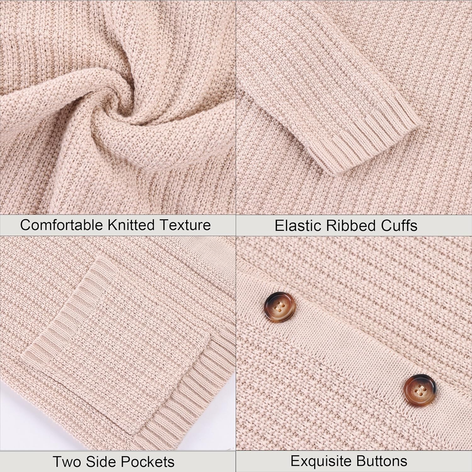 AGSEEM Womens Cardigan Long Sleeve Crew Neck Button Down Open Front Soft Knit Sweaters with Pockets, Brown, X-Small - Image 5