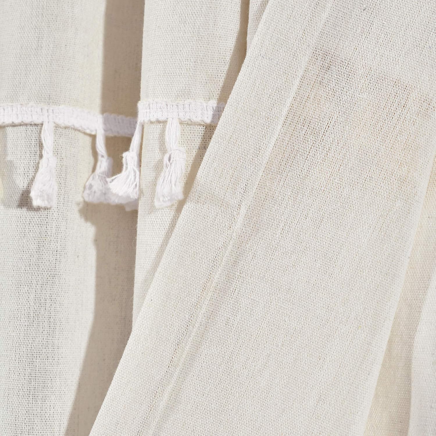 Lush Decor Ivy Tassel Faux Window Curtain Panel Pair, 84" L x 52" W, Light Linen