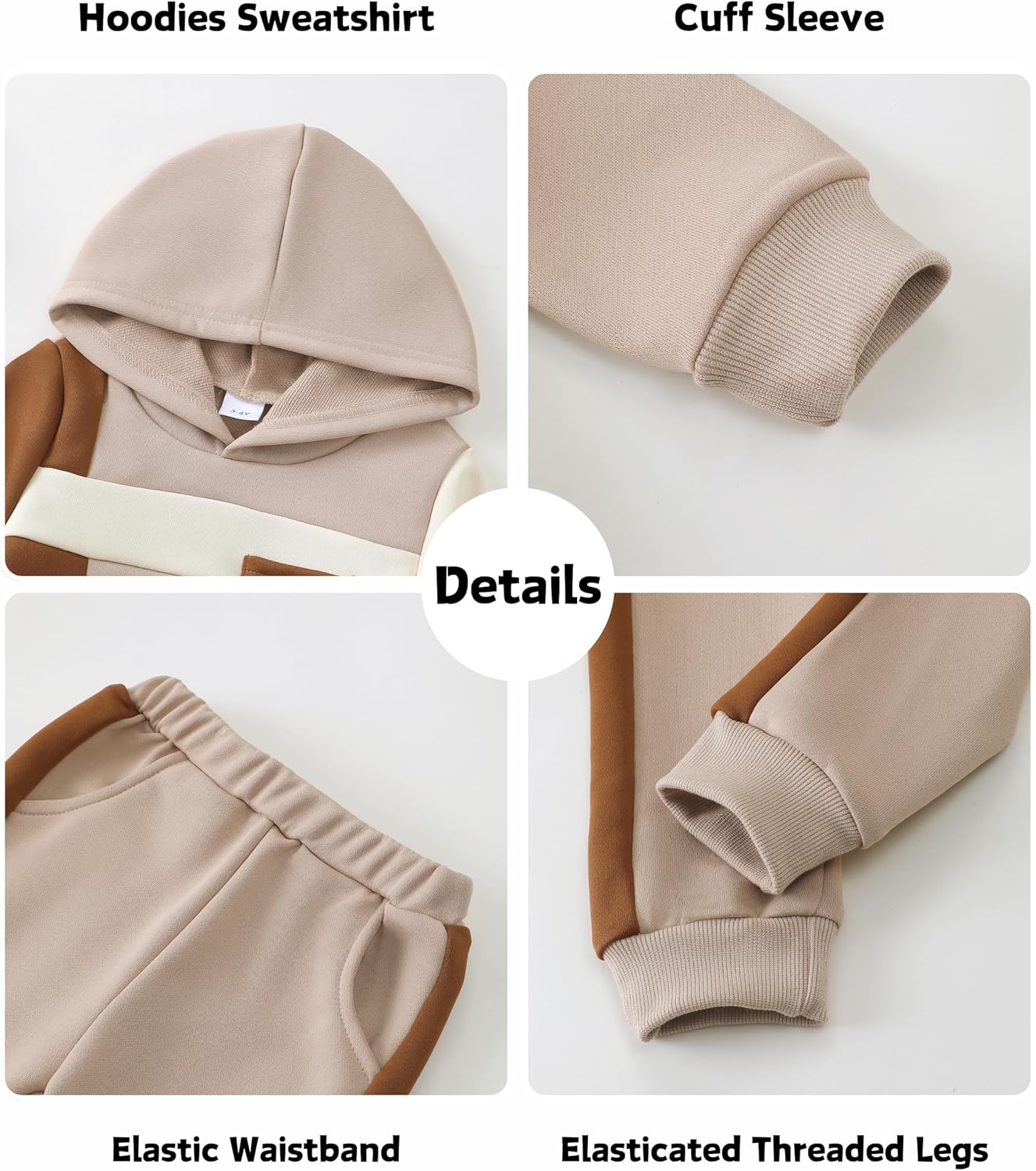 XUANHAO Toddler Boy Clothes Fall Winter Hoodie Outfits for Boys Color Block Sweatsuit Tops Pants Little Kids Clothing Sets - Image 5