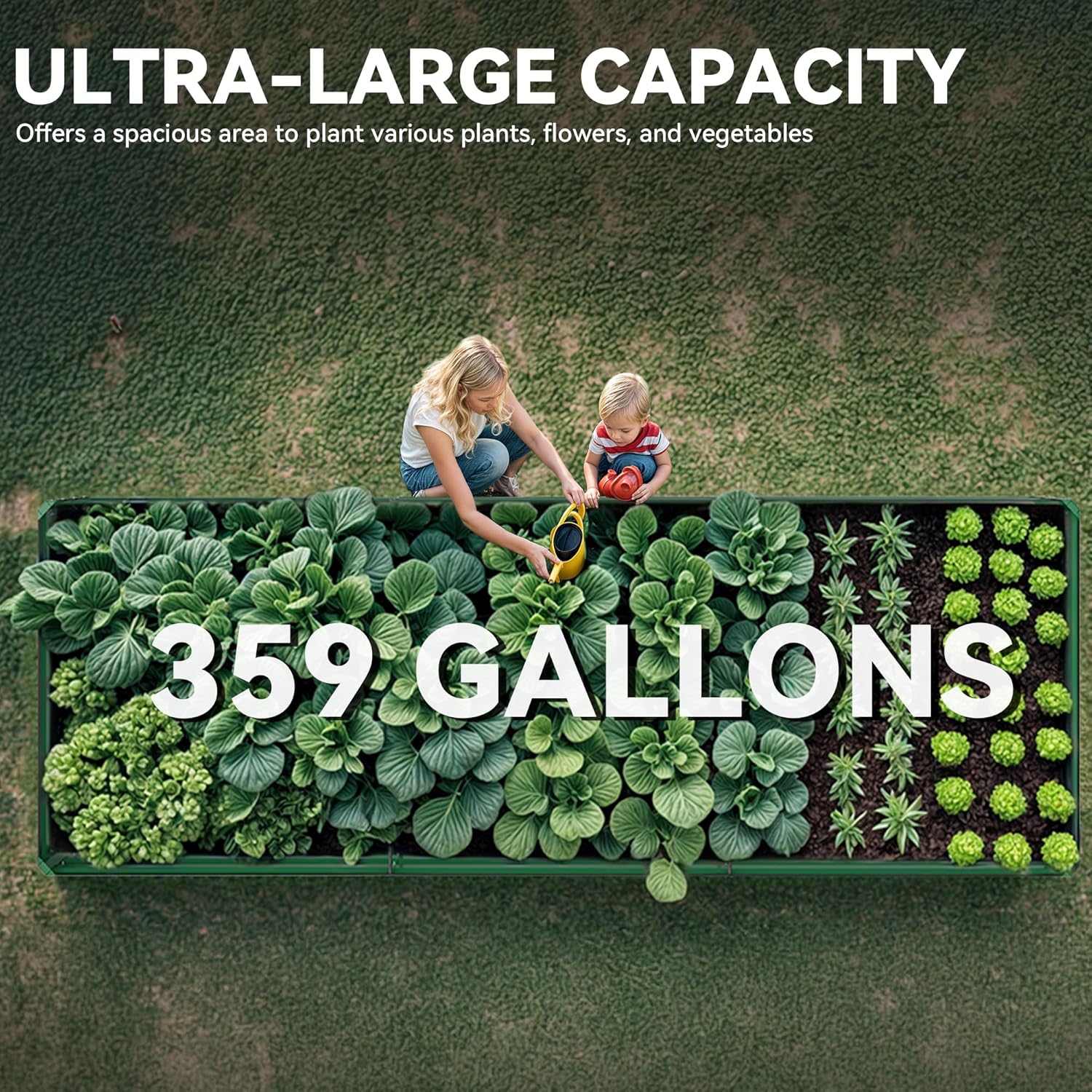 YITAHOME 144x48x12 in Galvanized Raised Garden Bed Kit, Large Metal Planter Box with Gloves, Safety Rubber & Support Rod, Outdoor Flower Bed for Plants Vegetables, Green