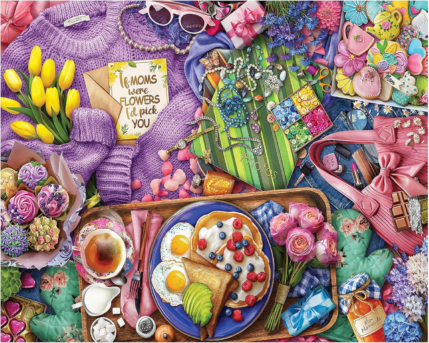 White Mountain 1000 Piece Jigsaw Puzzle Mother's Day Collage Puzzles with Large Pieces, Gift for Adults and Family 24"x30" - Love You Mom