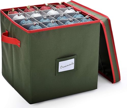 Almacenamiento para adornos navideños almacena hasta 64 adornos navideños, con separadores ajustables, tapa cubierta, dos asas Atractiva caja de