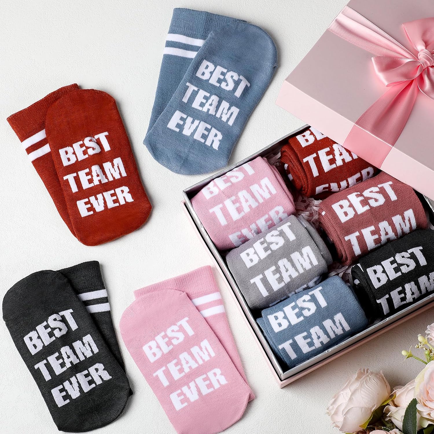 Glitopper 12 Pairs Best Team Ever Gift Socks Bulk Employee Appreciation Gifts for Women Men Staff Coworker Teacher Team Gifts