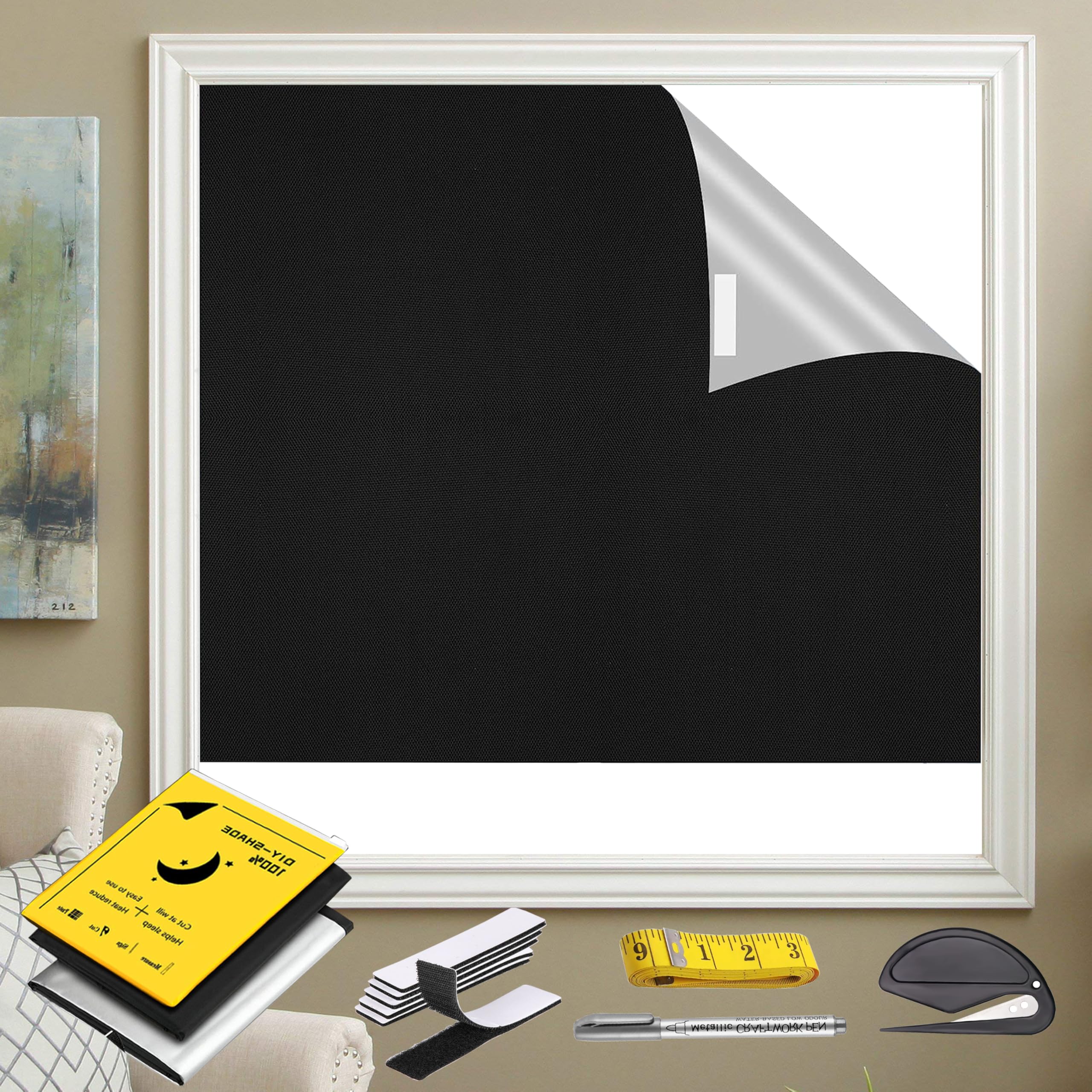 Tenda Oscurante Portatile 145x200cm - Nero Assoluto, Senza Forare, Con Nastro Magico E Adesivi - Foto 6