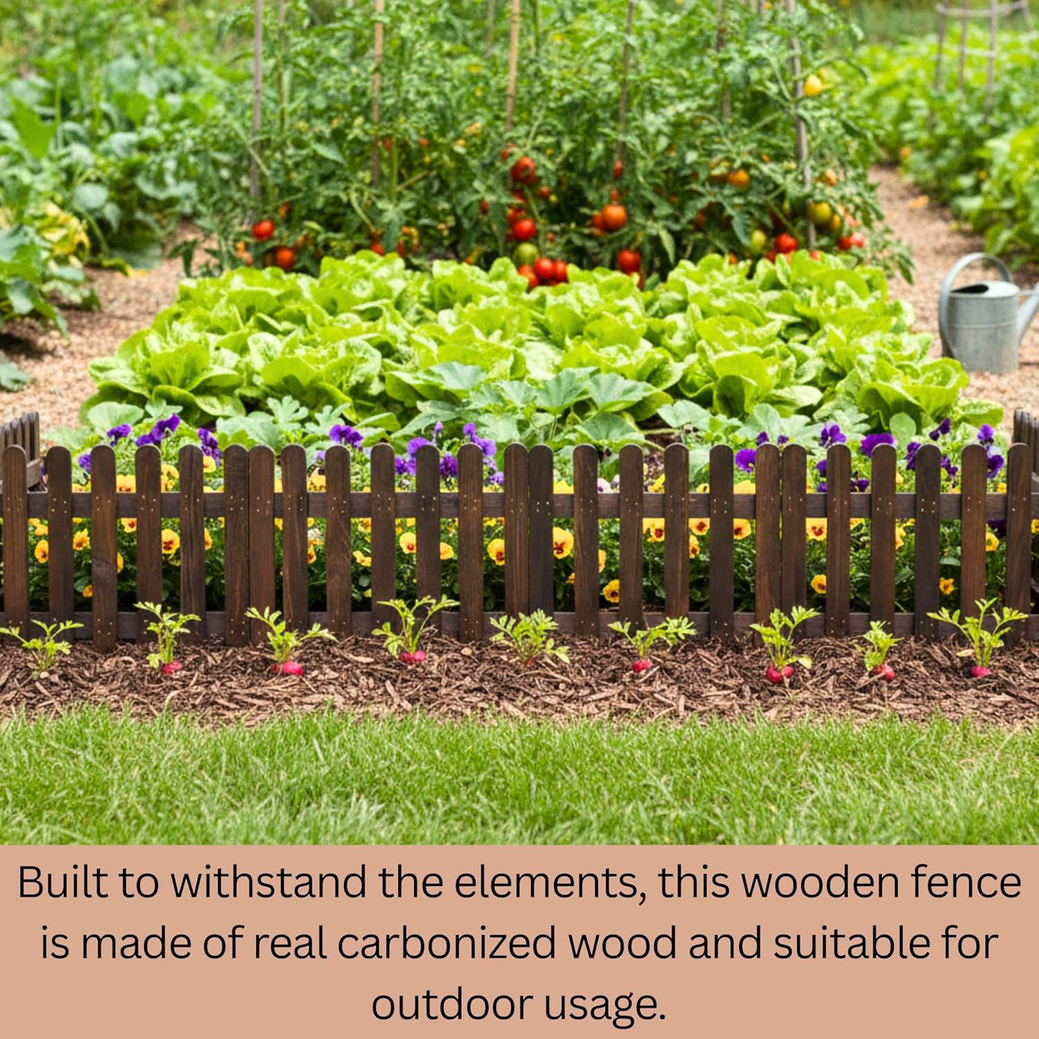 ShopLaLa Landscape Edging (Total 5.5ft Length) Dark Brown Wooden Animal Barrier Fence for Small Dogs, Decorative Flower Bed Border for Pathway, Tree Rings, Yard Patio Outdoor Wood Style Garden Decor