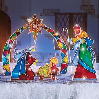 Collections Etc Lighted Outdoor Mosaic Nativity Christmas Scene - 3pc