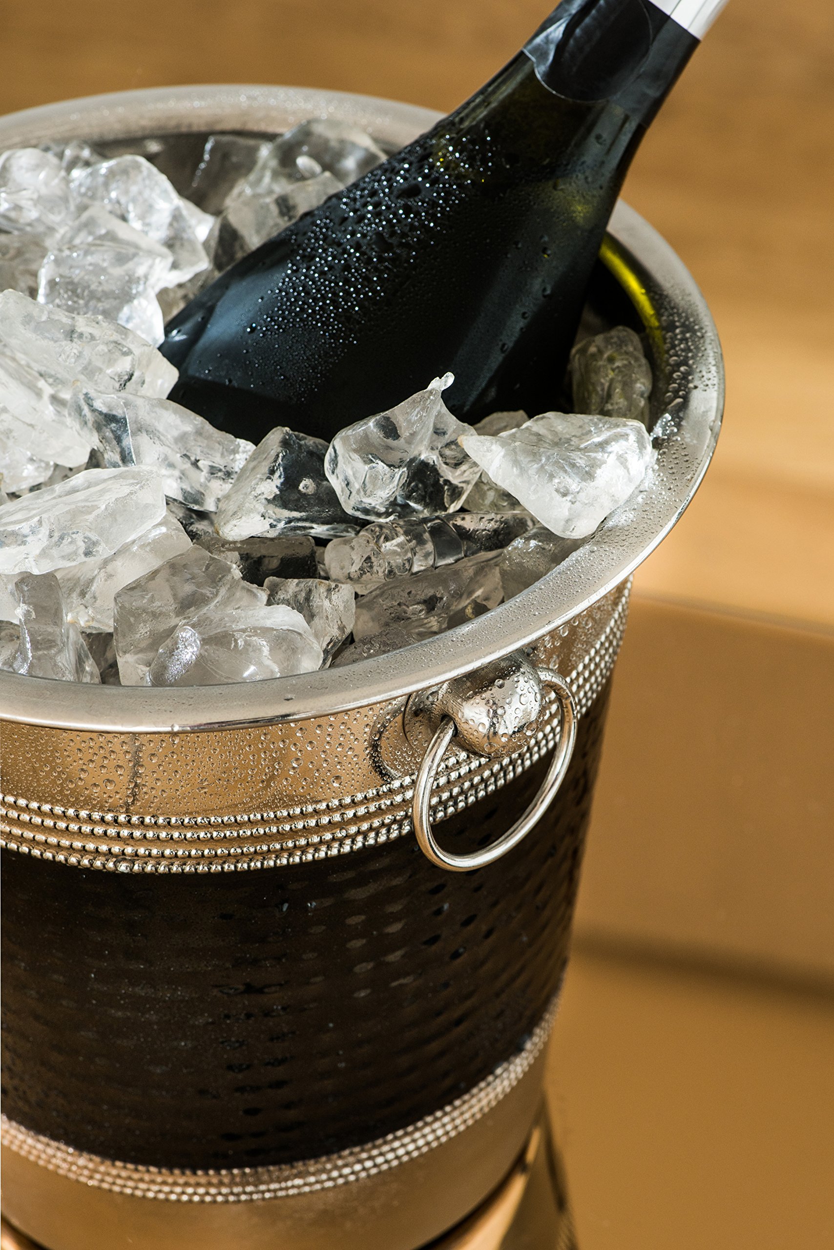 PREMIER Housewares 0507784 Secchiello per Champagne/Vino in Acciaio Inox Effetto Martellato Banda Nera