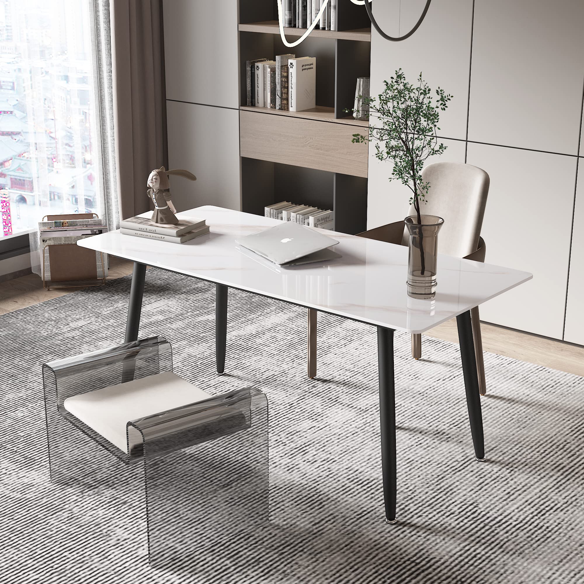 Modern Mid-Century Slate Kitchen Dining Table with Black Sintered