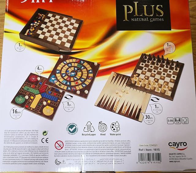Foto 2 de 7 de Cayro - 5 Juegos en 1 - Ajedrez, Damas, Backgammon, Parchís y Oca - + 8 - Juegos de Mesa para Niños y Adultos