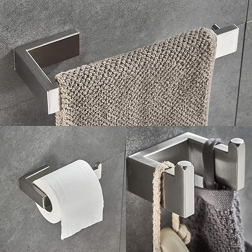 JunSun Juego de accesorios de baño rectangulares de 3 piezas (soporte para papel higiénico y gancho para toallas), juego de accesorios de baño