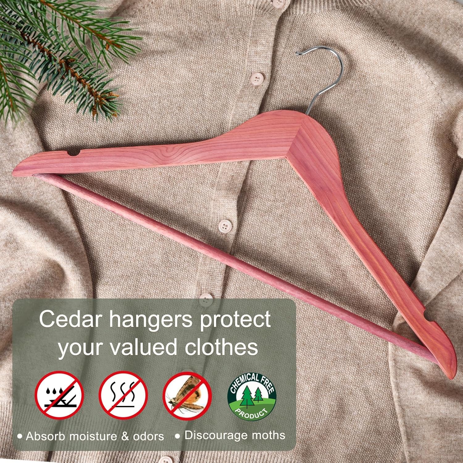 TOPIA HANGER Lot de 10 Cintres en Bois de Cèdre 44.5cm, Crochet pivotant à 360°, Cintres Bois Naturel avec Encoches épaules,Barre antidérapante, Cintres pour Costumes,Vestes,Pantalons,Chemises,CT07C