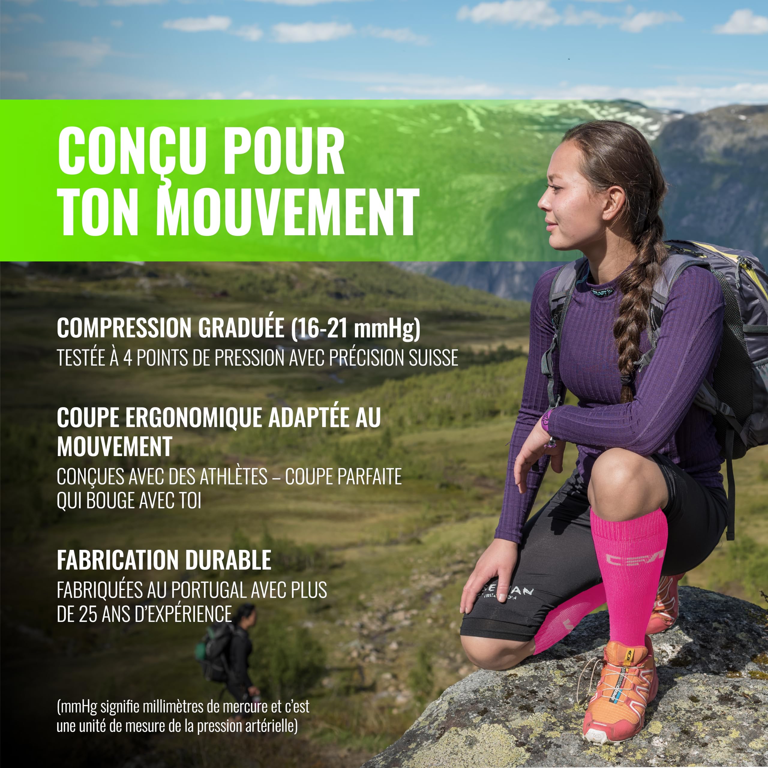 COMPRESSION FOR ATHLETES V1 Chaussettes de Contention Femme et Homme de Haute Qualité, Soutien de La Cheville et de La Voûte Plantaire, Chaussettes de Contention Homme et Femme fabriquées dans l'UE