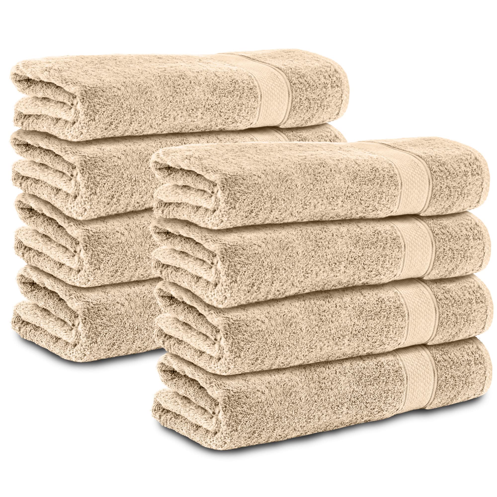 Komfortec Set of 8 Hand Towels 50 x 100 cm 100% Cotton Terry Towelling Soft Beige