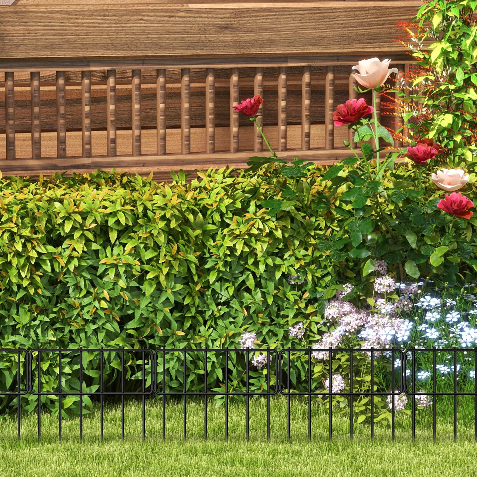 25 Stück Tier-Absperrzaun, 43,2 cm (H) x 8,27 m (L), dekorativer Zaun, rostfreier Metalldraht, Gartenzaun, Hundekaninchen, Erdspieße, Zaun für den Garten