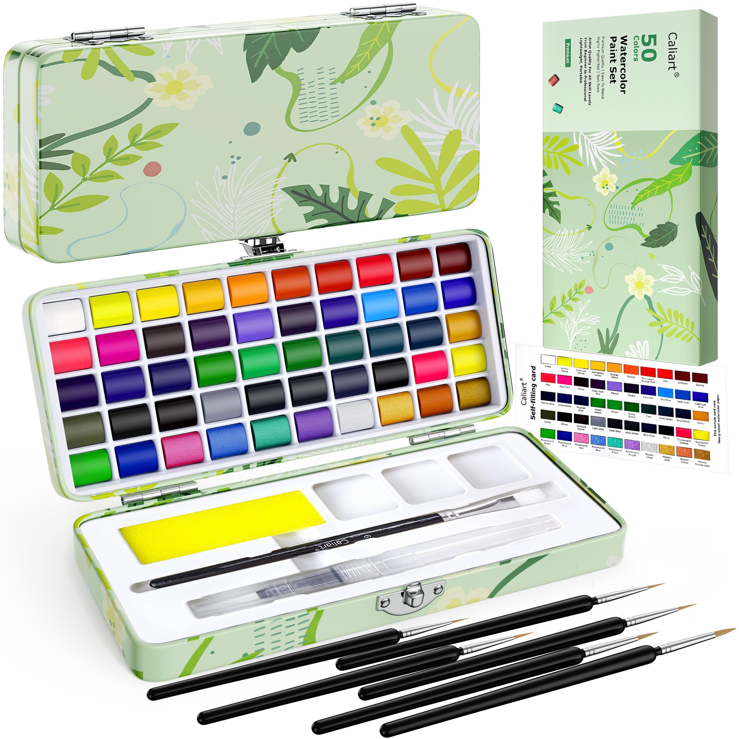 Watercolor Paint Set, 50 Colors Portable Travel Water Color Palette Kit with Detail Paint Brush, Art Supplies for Painting Coloring, Christmas Drawing Gifts for Artists Adults