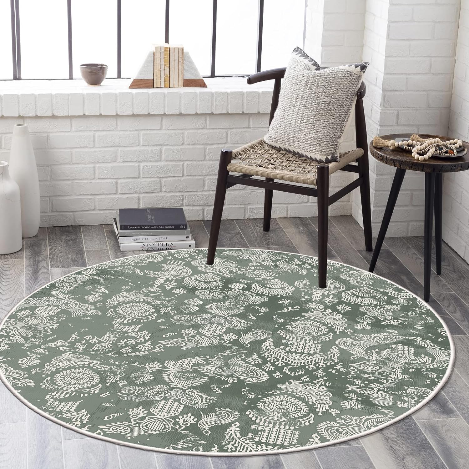 Machine Washable Round Rug, 100 cm Non Slip, Non Shedding