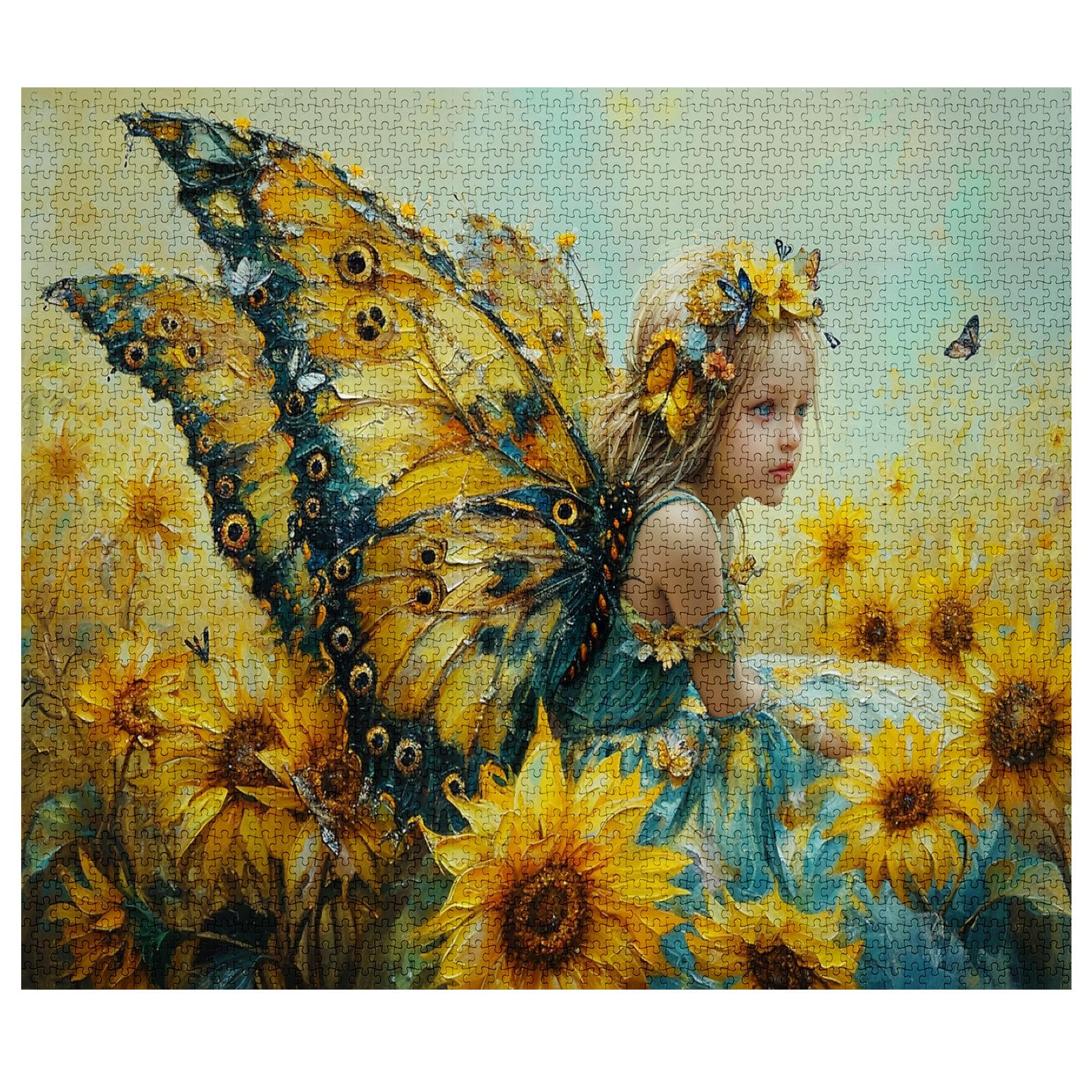 Tucocoo 1000 Piece Jigsaw Puzzle for Adults, Fairy Little Girl With Sunflowers and Yellow Wings - Image 2