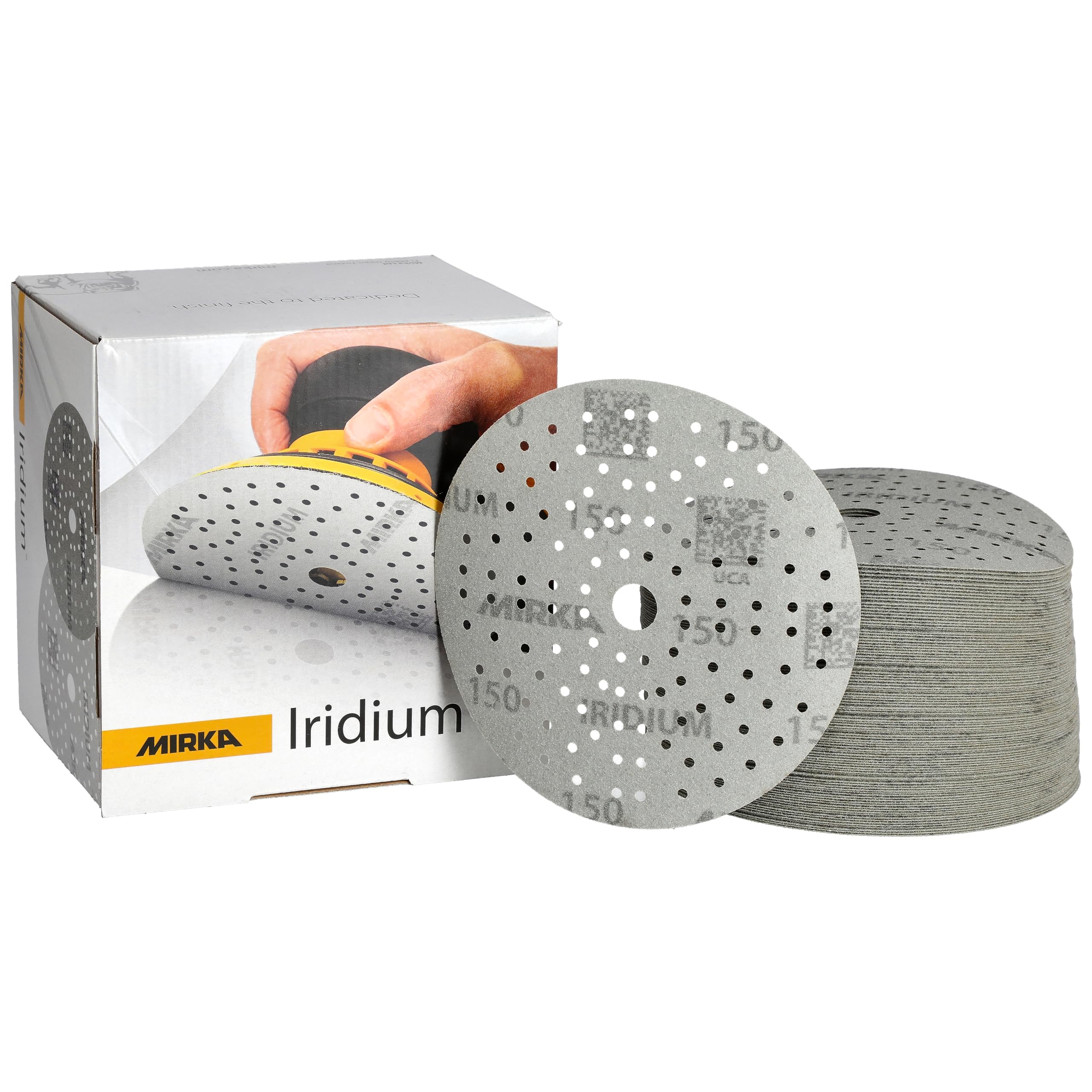Mirka Iridium Premium Sandpaper 150mm 121-Hole Grit 150 100 pcs Hook & Loop