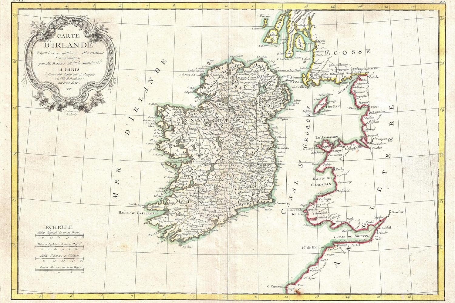 History Galore 16"x24" Gallery Canvas, 1771 Bonne Map of Ireland