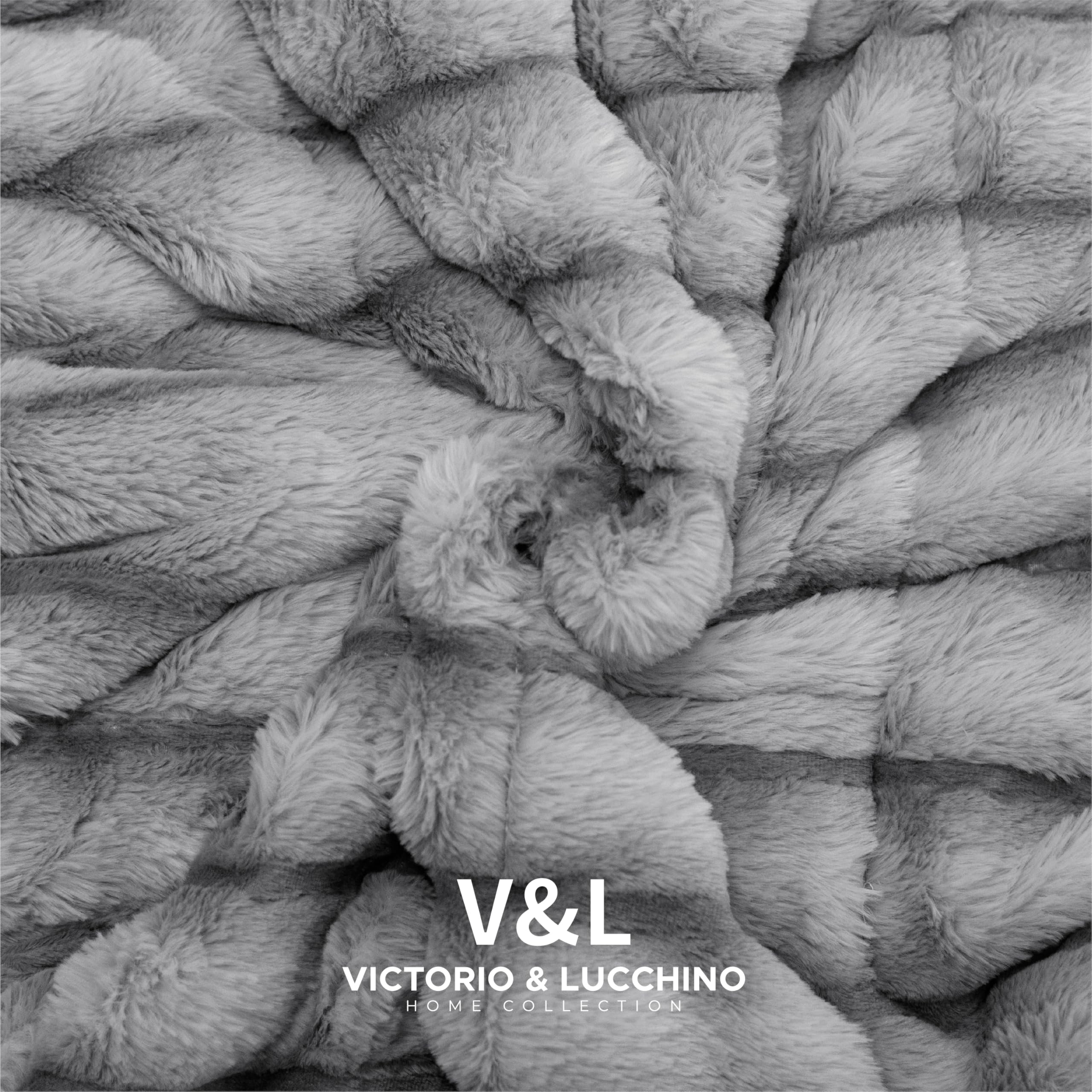 V&L Edredón Comforter Piel de Conejo Imitación con Diseño de Ondas y Reverso de Sedalina – 800 g/m² Relleno Fibra – Súper Suave y Cálido – Incluye Funda(s) de Cojín - 80723-GRIS-90