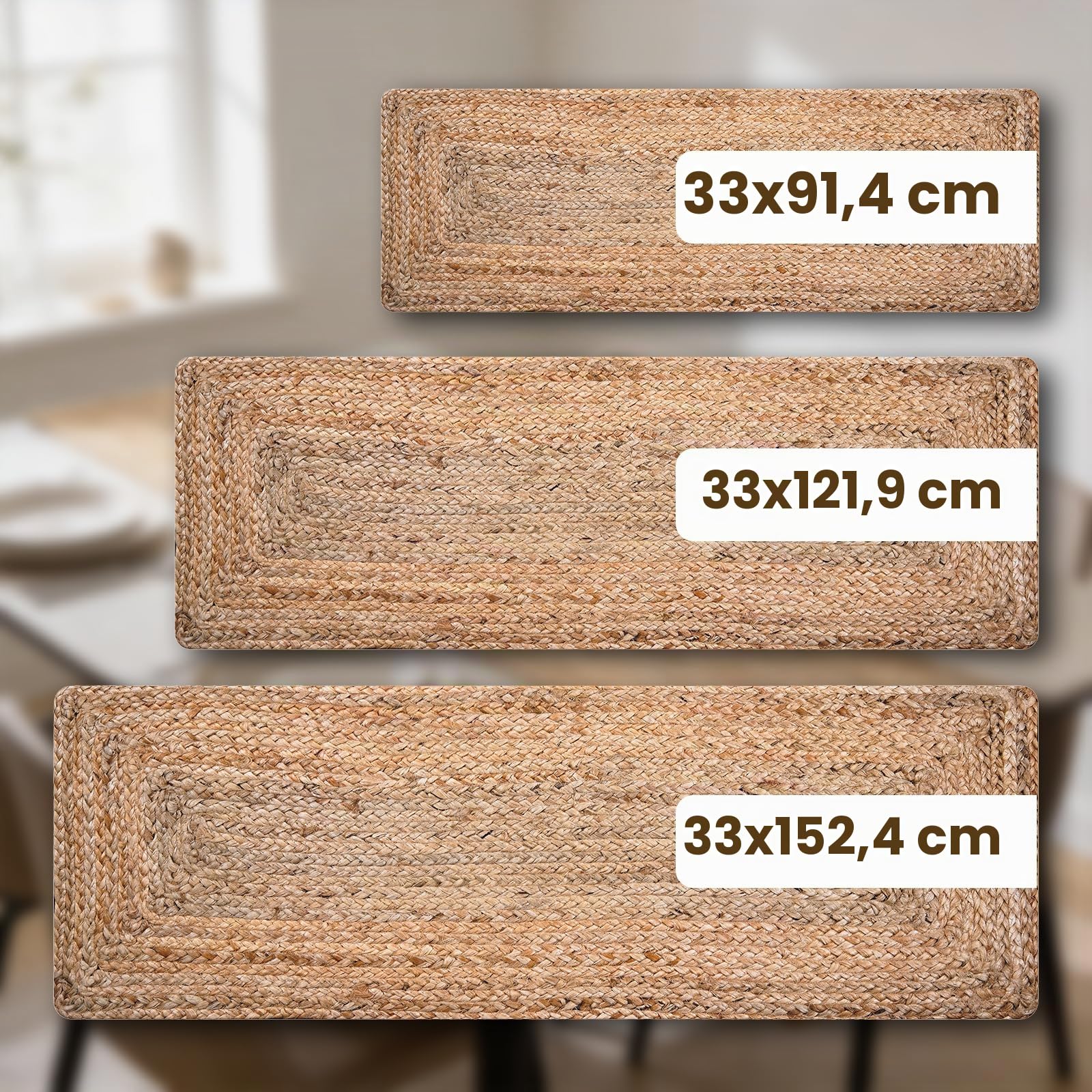 Craft Trade Chemin de table rectangulaire en jute tressée à la main rustique bohème vintage pour mariage, fête, dîner, cuisine, 33 x 91 cm