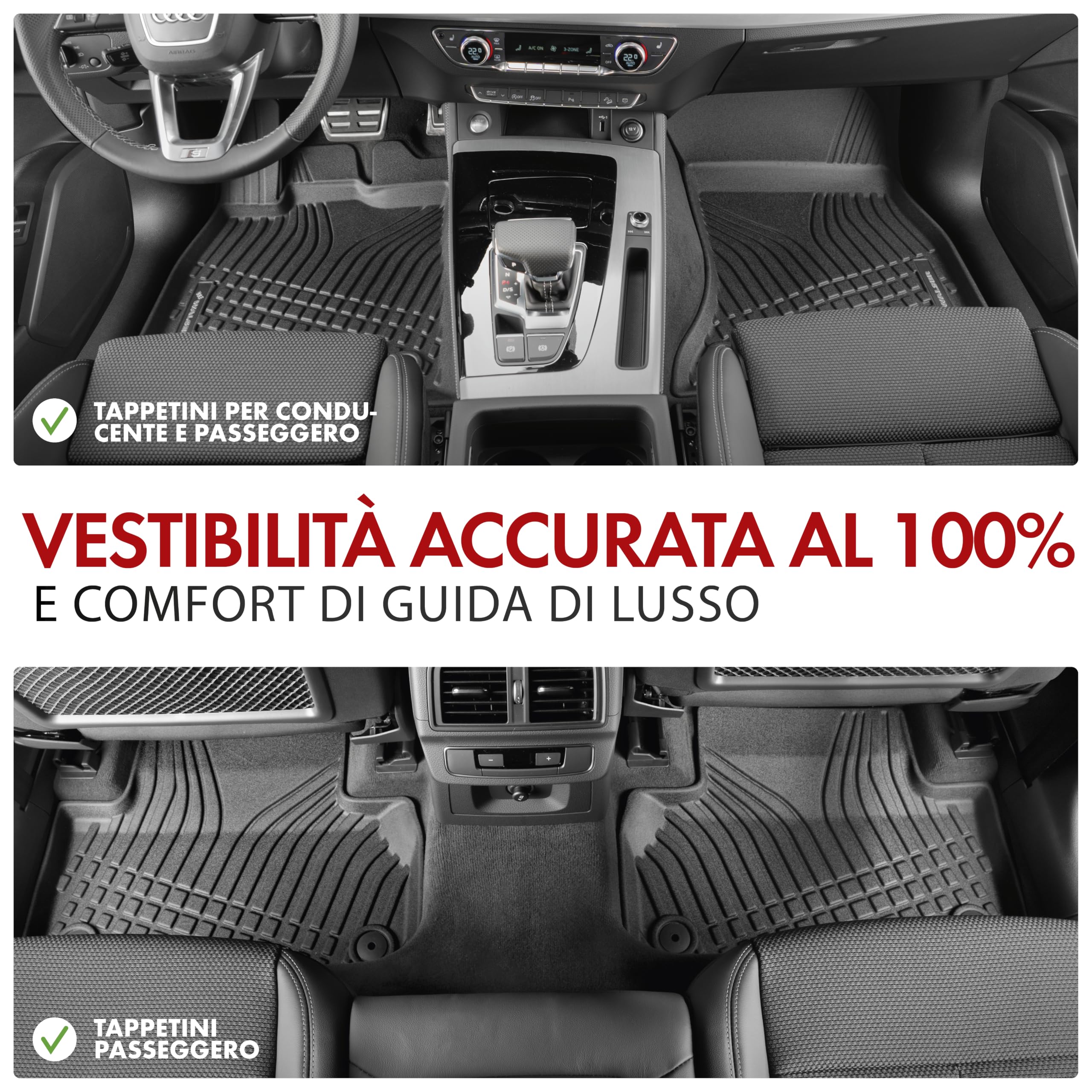 WALSER tappetini premium per auto compatibili con Audi A4 B9/Allroad B9/Avant B9 2015-2024, A5 Sportback 2016-Oggi, tappetini in gomma per auto 100% su misura - made in EU