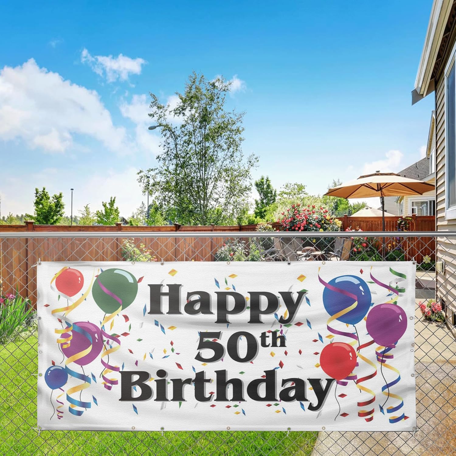 VictoryStore Yard Sign Outdoor Lawn Decorations: Happy 50th Birthday feet Vinyl Banner (2x4 Feet)