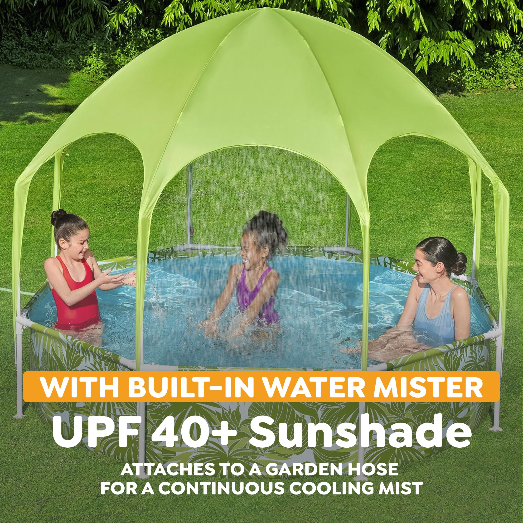 Bestway Steel Pro UV Careful Frame Pool, 244 x 51 cm, Splash-in-Shade, mit Sonnenschutzdach, ohne Pumpe, blau