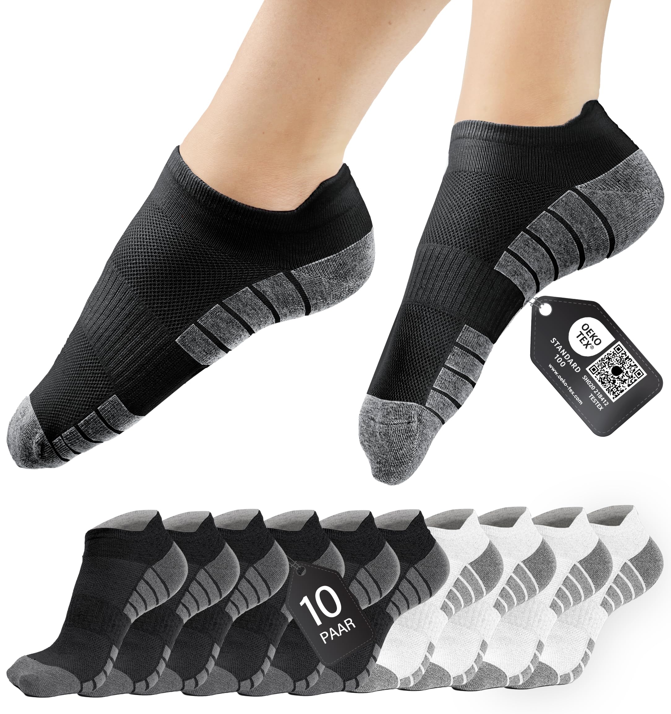 HELDENWERK Sneaker-Socken für Damen & Herren 10 Paar - Kurze Sport-Socken mit atmungsaktiver Baumwolle - Unisex Laufsocken Set