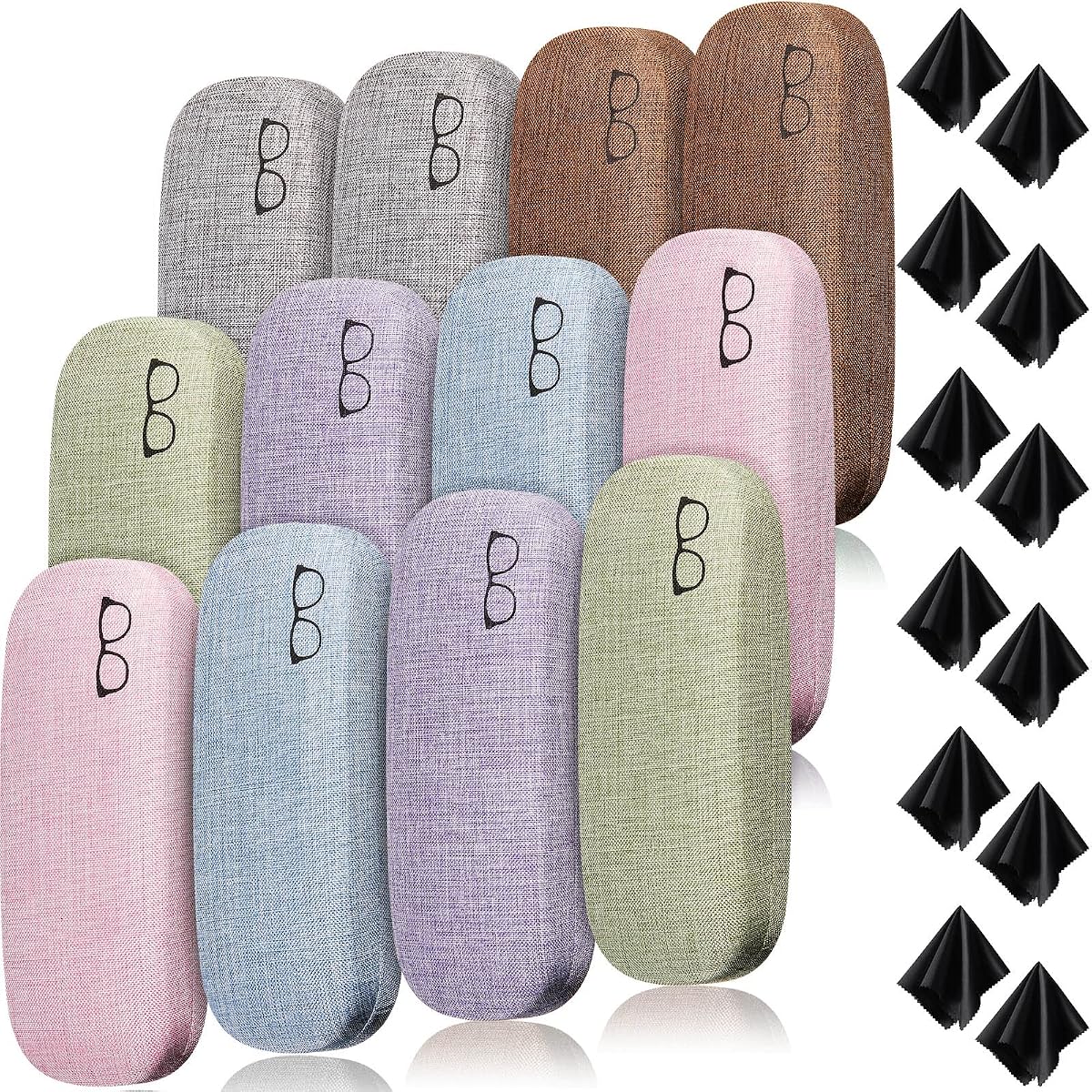 Chumia - Juego de 12 fundas rígidas para gafas con paño de limpieza, telas de lino unisex, funda protectora para gafas para hombres y mujeres