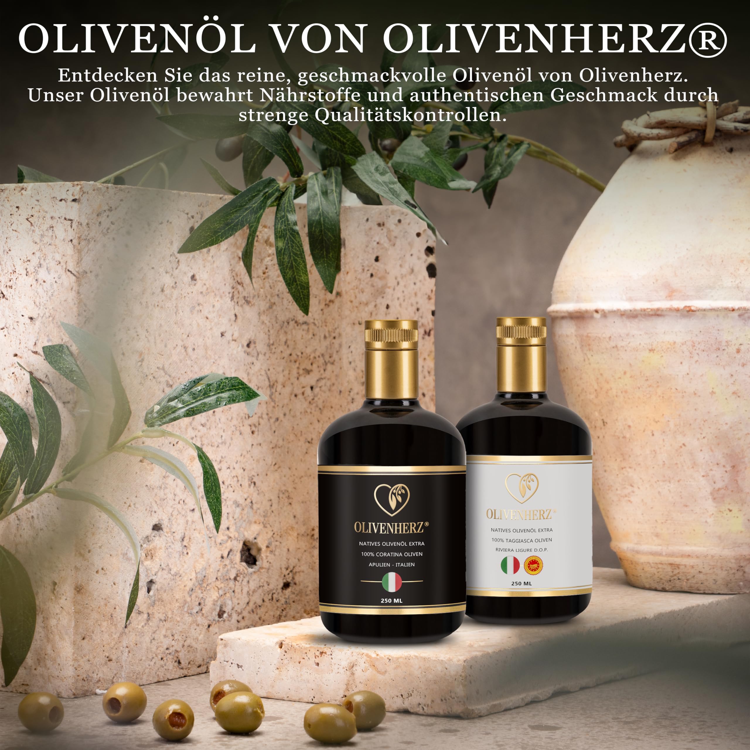 Italienisches Olivenöl Natives Olivenöl Extra Premium Qualität Geschenkset 2 x 250 ml Glasflaschen