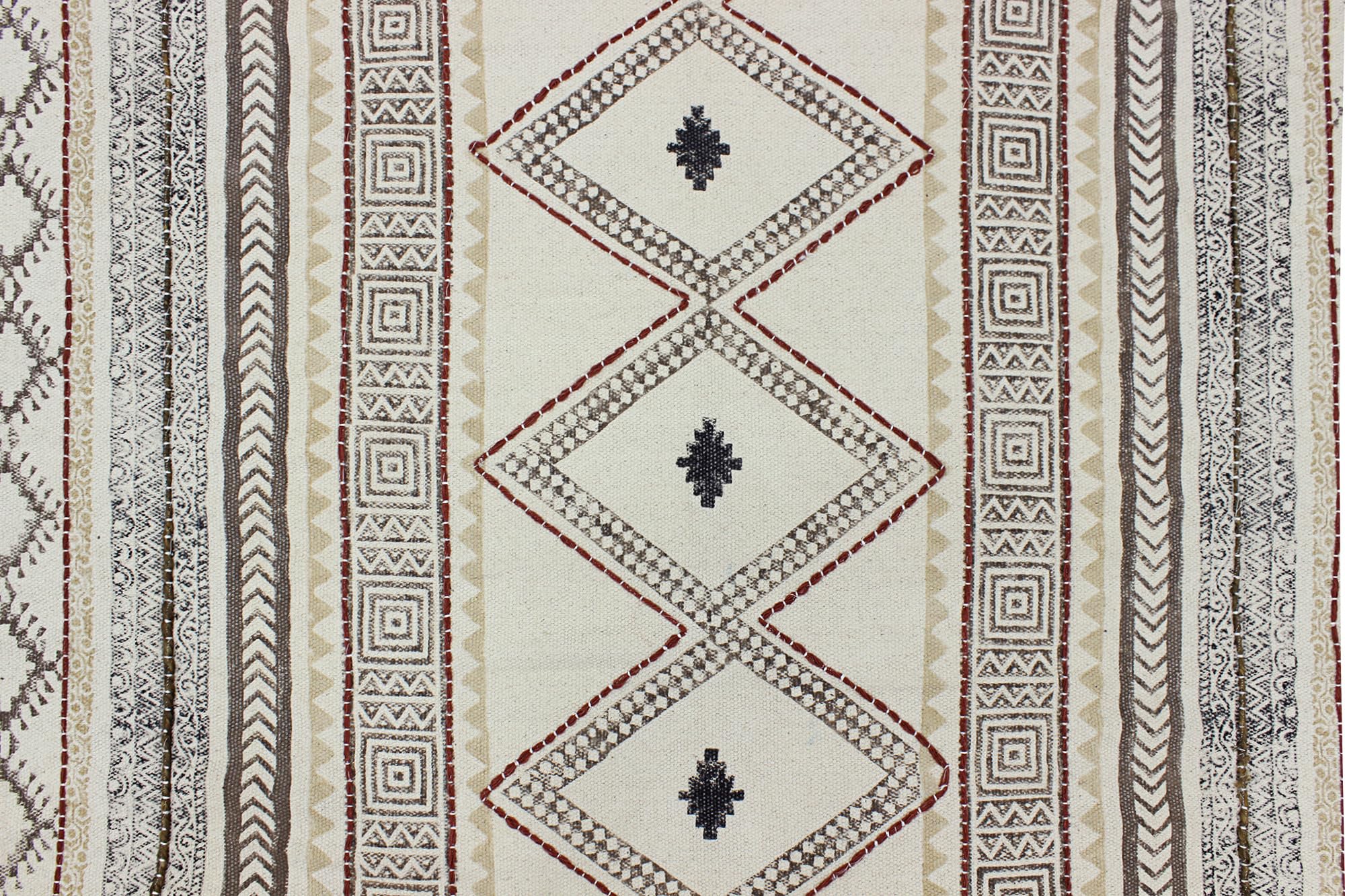 Kilim Bieżnik bawełniany 2,6 x 4, beżowy i brązowy chodnik boho, do wewnątrz, na zewnątrz, bieżnik, 0,5 cm, kamień, łatwy do prania, pranie ręczne, bawełniany dywan, płaski splot chodników do kuchni,