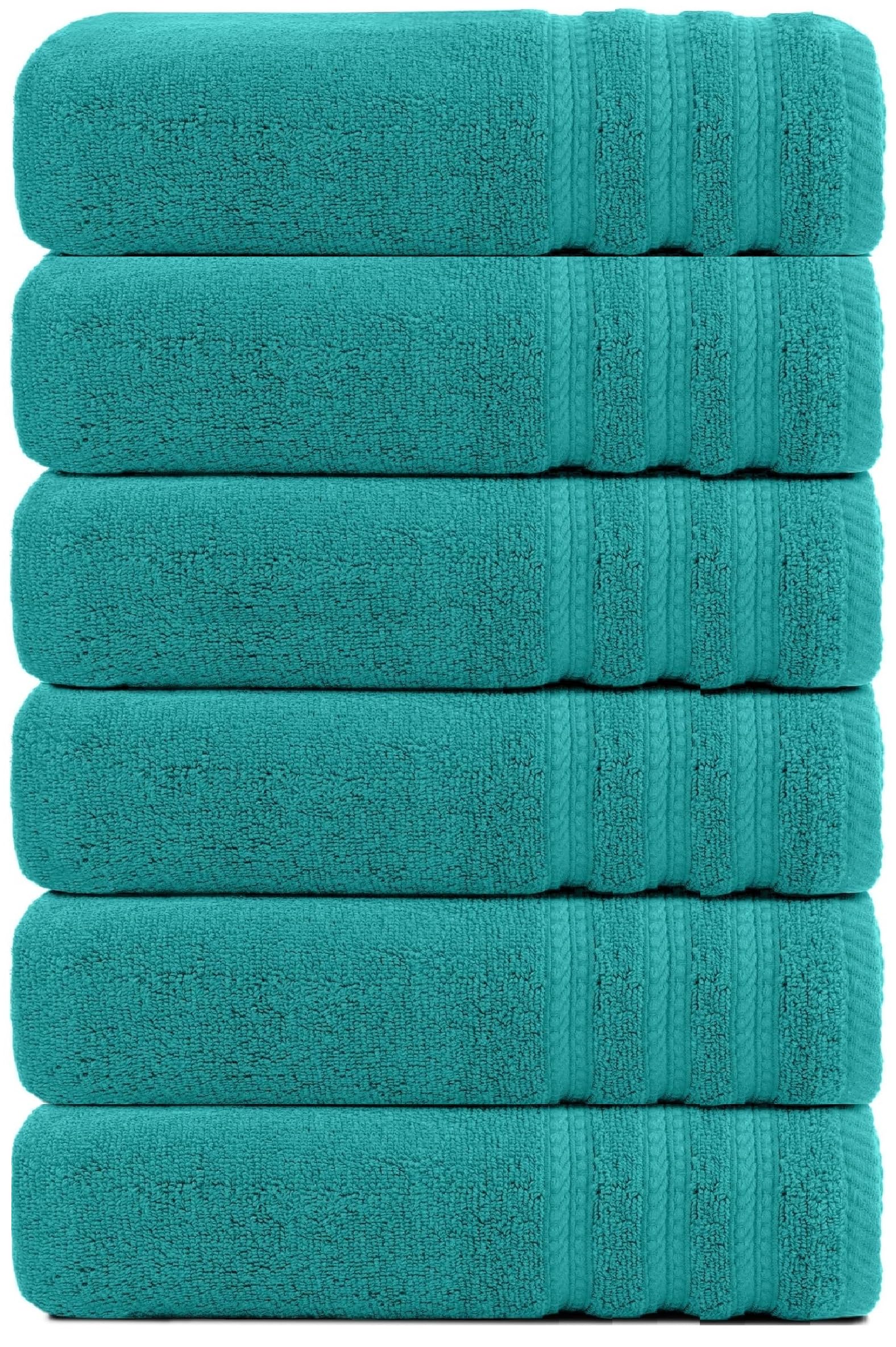 Wovenwonder Teal Jumbo Bath Towels 6 Pack 100% Egyptian Cotton Bath Sheets (75X150cm) Highly Absorbent Towel Set 500-Gsm (Teal)